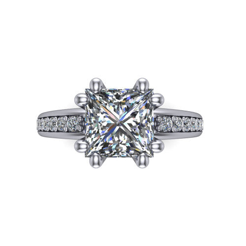 Kris princess-cut classic engagement ring in Platinum, top-down view showing the princess-cut center diamond and paired prongs from above
