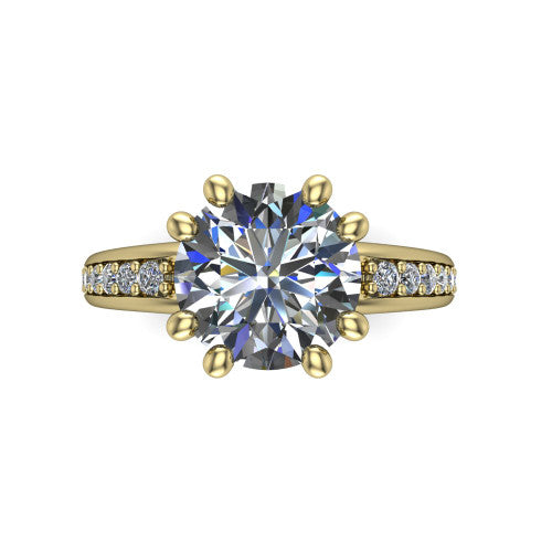 Kris round classic engagement ring in 14K Yellow Gold, top-down view showing the round center diamond and paired prongs from above