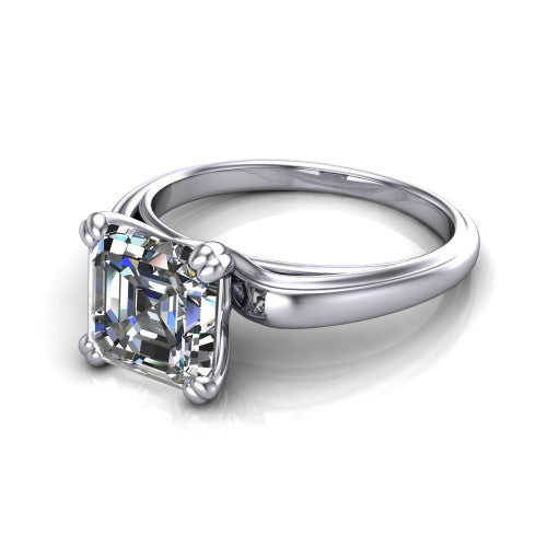 Erika square emerald-cut classic engagement ring in 14K White Gold, three-quarter perspective showing the square emerald-cut center diamond in a four-prong head on a polished band