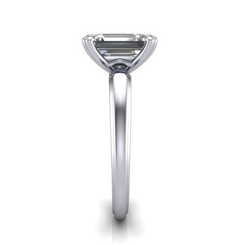 Erika emerald-cut classic engagement ring in 14K White Gold, side profile showing the four-prong head and polished profile in side view