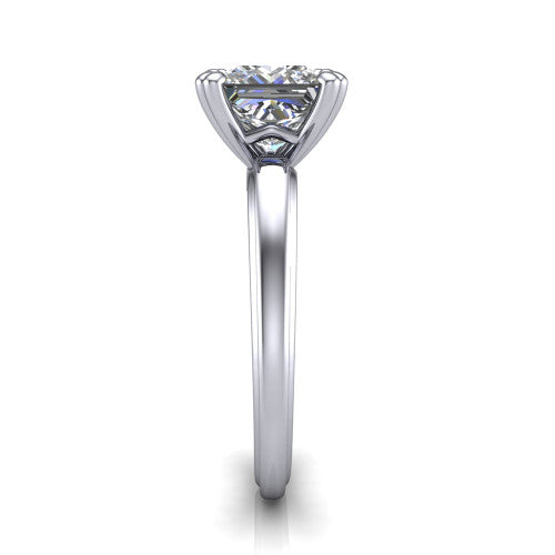 Erika princess-cut classic engagement ring in Platinum, side profile showing the four-prong head and polished profile in side view