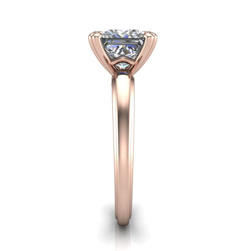 Erika princess-cut classic engagement ring in 14K Rose Gold, side profile showing the four-prong head and polished profile in side view