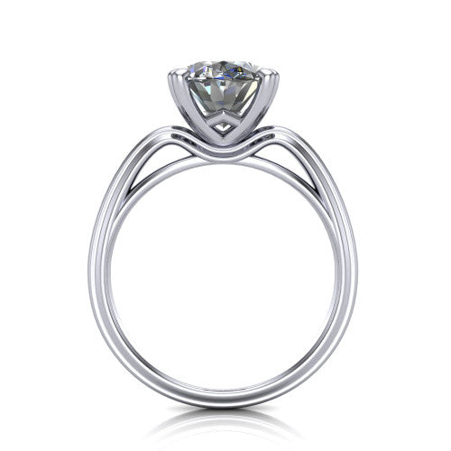 Erika oval classic engagement ring in 18K White Gold, through-finger front profile showing the open decorative gallery and polished band from the front