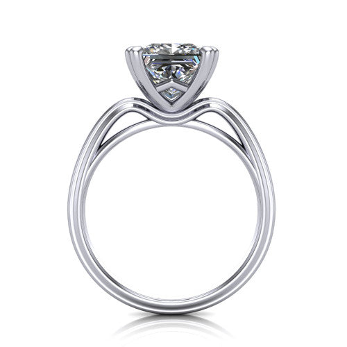 Erika princess-cut classic engagement ring in 14K White Gold, through-finger front profile showing the open decorative gallery and polished band from the front