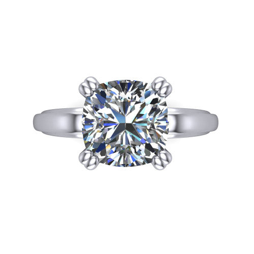 Erika cushion classic engagement ring in 18K White Gold, top-down view showing the cushion center diamond and four prongs from above