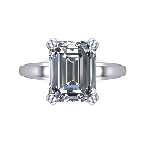 Erika emerald-cut classic engagement ring in 14K White Gold, top-down view showing the emerald-cut center diamond and four prongs from above