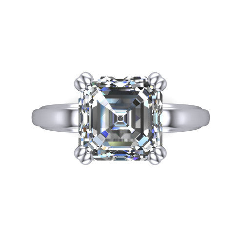 Erika square emerald-cut classic engagement ring in 14K White Gold, top-down view showing the square emerald-cut center diamond and four prongs from above