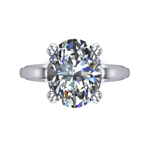 Erika oval classic engagement ring in 18K White Gold, top-down view showing the oval center diamond and four prongs from above