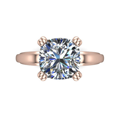 Erika cushion classic engagement ring in 18K Rose Gold, top-down view showing the cushion center diamond and four prongs from above
