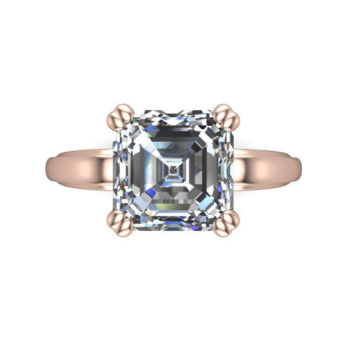 Erika square emerald-cut classic engagement ring in 18K Rose Gold, top-down view showing the square emerald-cut center diamond and four prongs from above