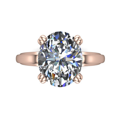 Erika oval classic engagement ring in 18K Rose Gold, top-down view showing the oval center diamond and four prongs from above