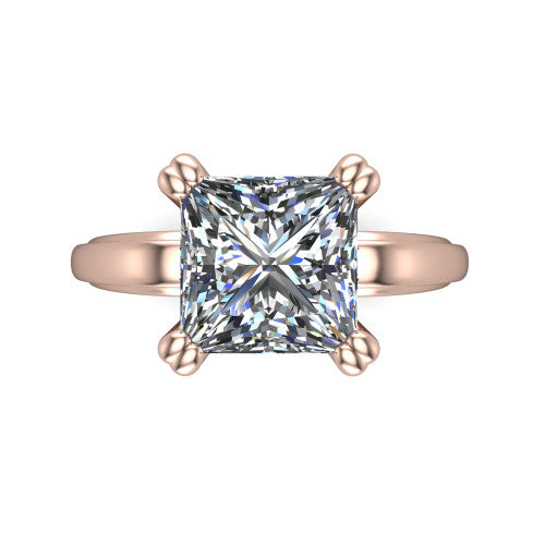 Erika princess-cut classic engagement ring in 18K Rose Gold, top-down view showing the princess-cut center diamond and four prongs from above
