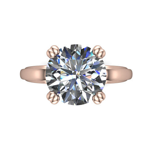 Erika round classic engagement ring in 18K Rose Gold, top-down view showing the round center diamond and four prongs from above