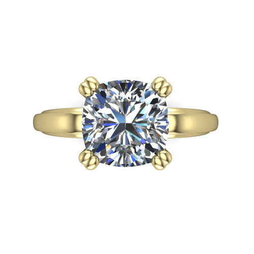 Erika cushion classic engagement ring in 18K Yellow Gold, top-down view showing the cushion center diamond and four prongs from above
