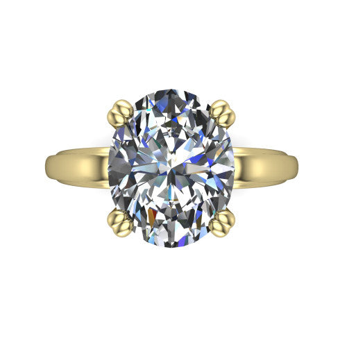 Erika oval classic engagement ring in 14K Yellow Gold, top-down view showing the oval center diamond and four prongs from above