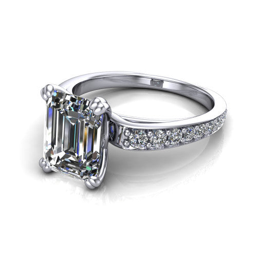 Sydney Emerald Shape Classic Engagement Ring in 14K White Gold