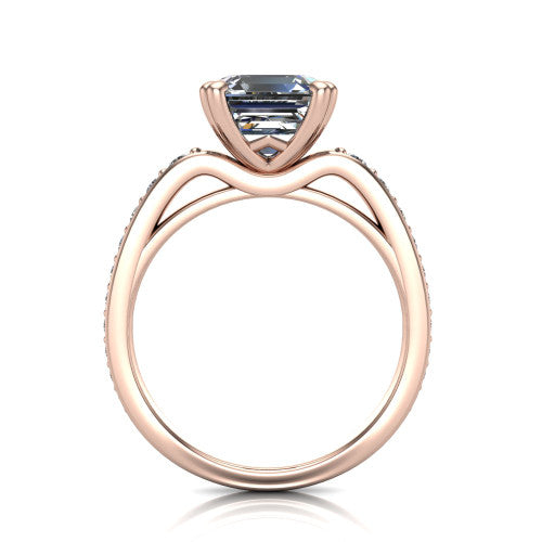 Sydney Square Emerald Shape Classic Engagement Ring in 14K Rose Gold