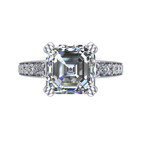 Sydney Square Emerald Shape Classic Engagement Ring in 18K White Gold