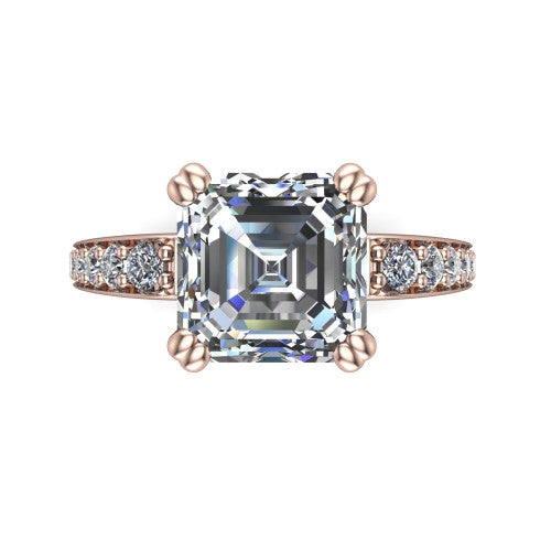 Sydney Square Emerald Shape Classic Engagement Ring in 14K Rose Gold