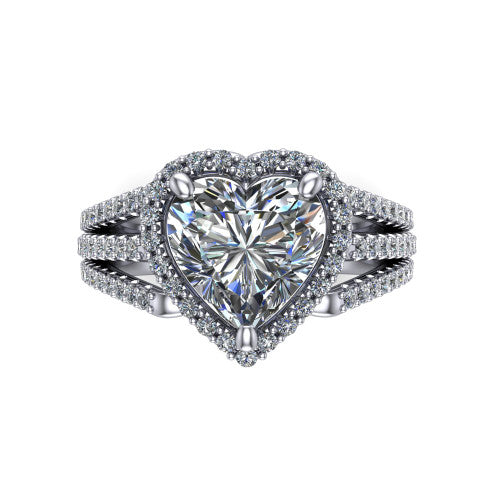Kamila heart halo engagement ring in 18K White Gold, top-down view showing the heart center diamond and pave halo from above