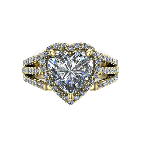 Kamila heart halo engagement ring in 18K Yellow Gold, top-down view showing the heart center diamond and pave halo from above