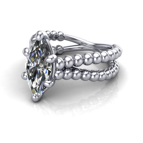 Parker marquise classic engagement ring in Platinum, three-quarter perspective showing the marquise center diamond in a four-prong head above a split beaded band