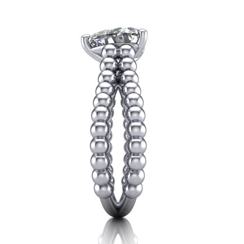 Parker heart classic engagement ring in 18K White Gold, side profile showing the split beaded band in side view