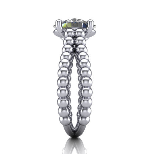 Parker oval classic engagement ring in 14K White Gold, side profile showing the split beaded band in side view