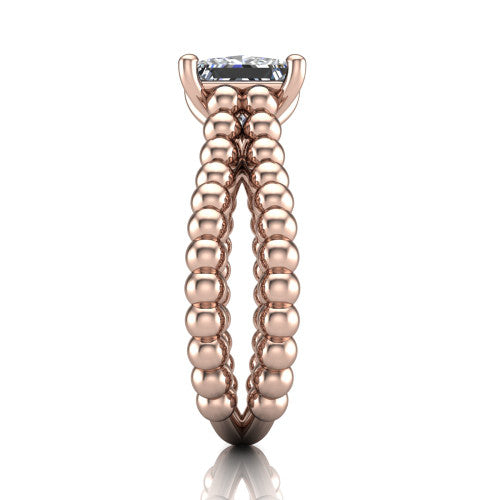 Parker princess-cut classic engagement ring in 14K Rose Gold, side profile showing the split beaded band in side view