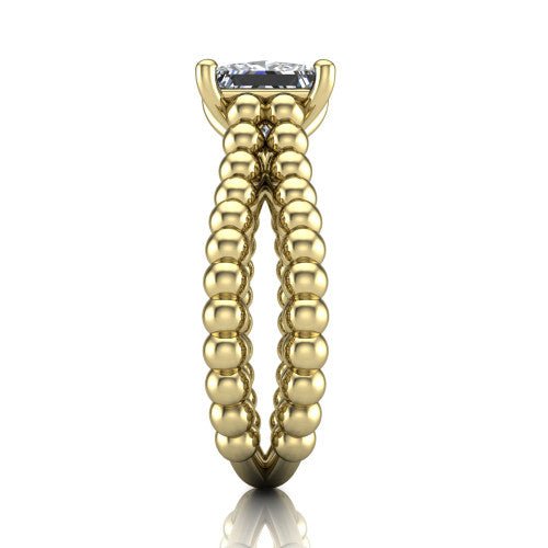 Parker princess-cut classic engagement ring in 18K Yellow Gold, side profile showing the split beaded band in side view