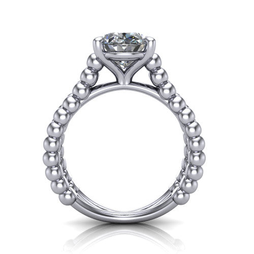 Parker oval classic engagement ring in 14K White Gold, through-finger front profile showing the four-prong head and beaded split band from the front