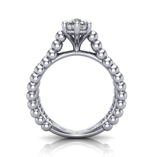 Parker pear classic engagement ring in 14K White Gold, side profile showing the split beaded band in side view