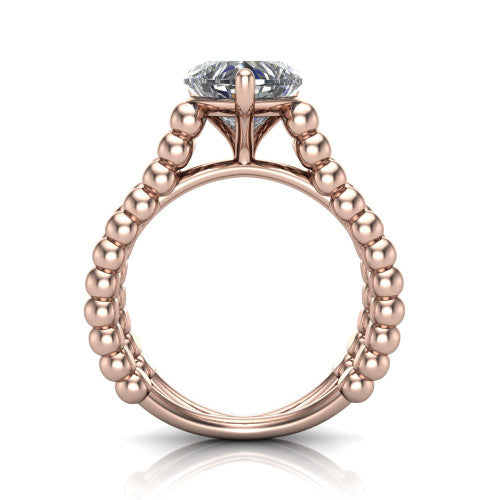 Parker heart classic engagement ring in 14K Rose Gold, side profile showing the split beaded band in side view