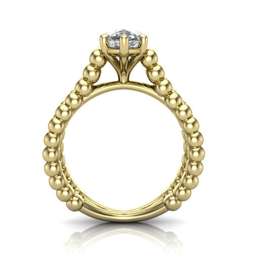 Parker pear classic engagement ring in 14K Yellow Gold, through-finger front profile showing the four-prong head and beaded split band from the front
