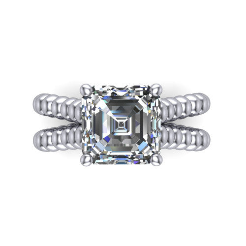 Parker square emerald-cut classic engagement ring in 18K White Gold, top-down view showing the square emerald-cut center diamond and beaded shoulders from above