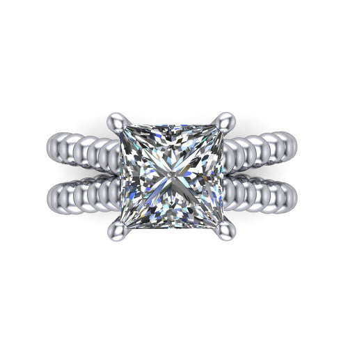 Parker princess-cut classic engagement ring in 18K White Gold, top-down view showing the princess-cut center diamond and beaded shoulders from above