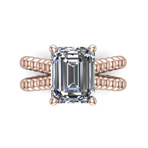 Parker emerald-cut classic engagement ring in 14K Rose Gold, top-down view showing the emerald-cut center diamond and beaded shoulders from above