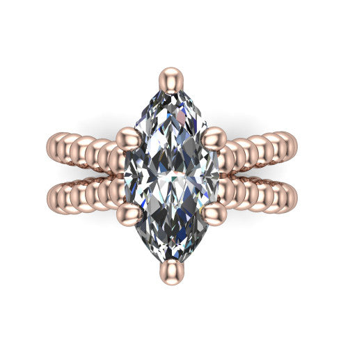 Parker marquise classic engagement ring in 14K Rose Gold, top-down view showing the marquise center diamond and beaded shoulders from above