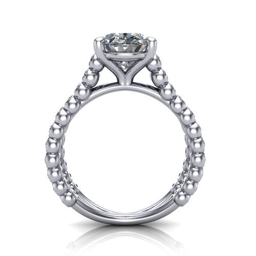 Magnolia oval classic engagement ring in 14K White Gold, through-finger front profile showing the four-prong head and split bezel band from the front