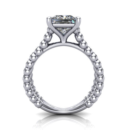 Magnolia princess-cut classic engagement ring in 18K White Gold, through-finger front profile showing the four-prong head and split bezel band from the front