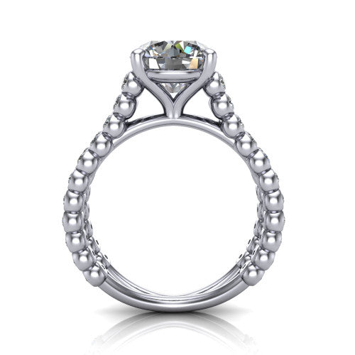 Magnolia round classic engagement ring in 18K White Gold, through-finger front profile showing the four-prong head and split bezel band from the front