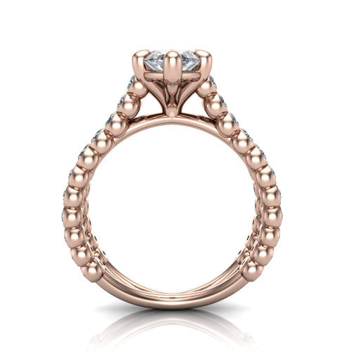 Magnolia marquise classic engagement ring in 14K Rose Gold, through-finger front profile showing the four-prong head and split bezel band from the front