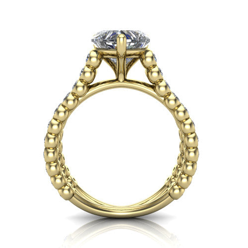 Magnolia heart classic engagement ring in 14K Yellow Gold, through-finger front profile showing the four-prong head and split bezel band from the front