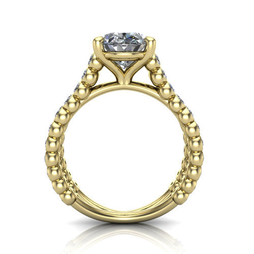 Magnolia oval classic engagement ring in 14K Yellow Gold, through-finger front profile showing the four-prong head and split bezel band from the front
