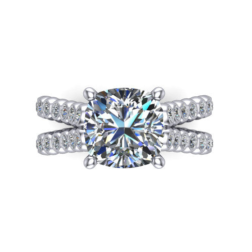 Magnolia cushion classic engagement ring in 14K White Gold, top-down view showing the cushion center diamond and bezel-set shoulders from above