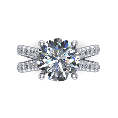 Magnolia round classic engagement ring in 18K White Gold, top-down view showing the round center diamond and bezel-set shoulders from above