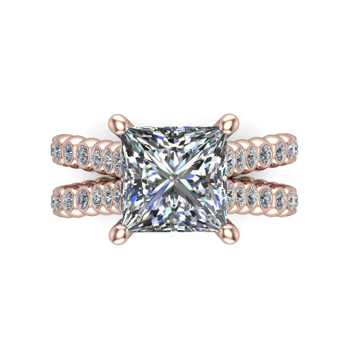 Magnolia princess-cut classic engagement ring in 14K Rose Gold, top-down view showing the princess-cut center diamond and bezel-set shoulders from above