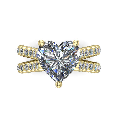 Magnolia heart classic engagement ring in 14K Yellow Gold, top-down view showing the heart center diamond and bezel-set shoulders from above