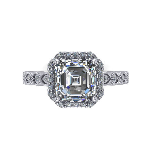 Annie square emerald-cut halo engagement ring in 14K White Gold, top-down view showing the square emerald-cut center diamond and pave halo from above