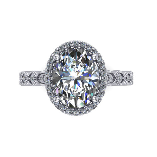 Annie oval halo engagement ring in 14K White Gold, top-down view showing the oval center diamond and pave halo from above